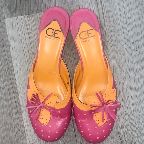 Pink & Orange Bow Accent Women’s Kitten Heels - Playful & Comfy - Picture 4 of 6